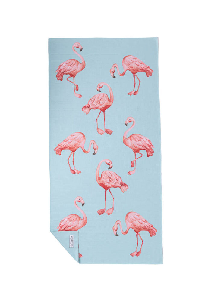 NAYAVITA Blue Flamingo umweltfreundliches recyceltes Handtuch Rueckenseite