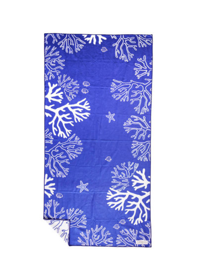 NAYAVITA Mikrofaser Strandtuch Coral Reef deep blue blau und weiss Reisehandtuch