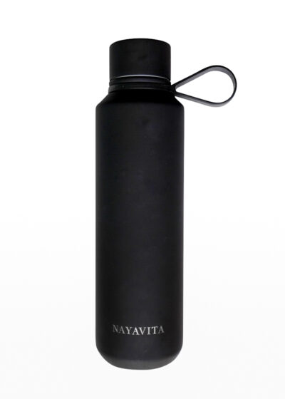 NAYAVITA Gesunde Trinkflasche aus Edelstahl schwarze gesunde edelstahl Trinkflasche Sport Trinkflasche Vakuumisolierte Reise Trinkflasche Isolierflasche Grosse Trinkflasche Thermoflasche Wasserflasche vom Edelstahl  auslaufsicherer Deckel Silikon Griff